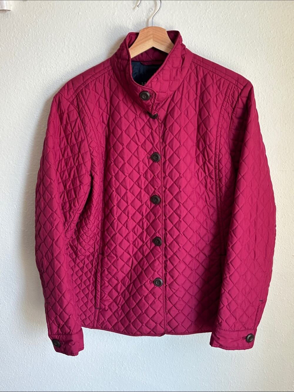 LANDS' END Womens Quilted Barn Jacket Berry XL 18